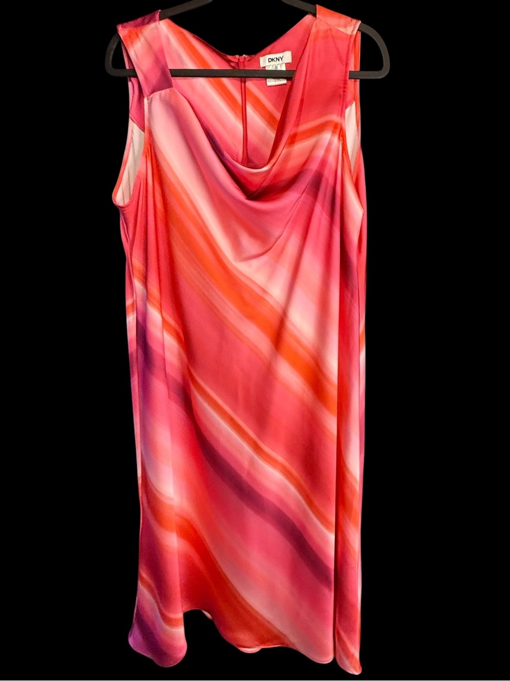 DKNY Donna Karan Pink Orange Printed Slip Dress Sleeveless Cowl Neck 18W NWT